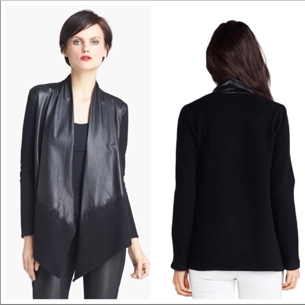 Alice + Olivia Aaralyn Wool/Lamb Leather Draped Cardigan Size M